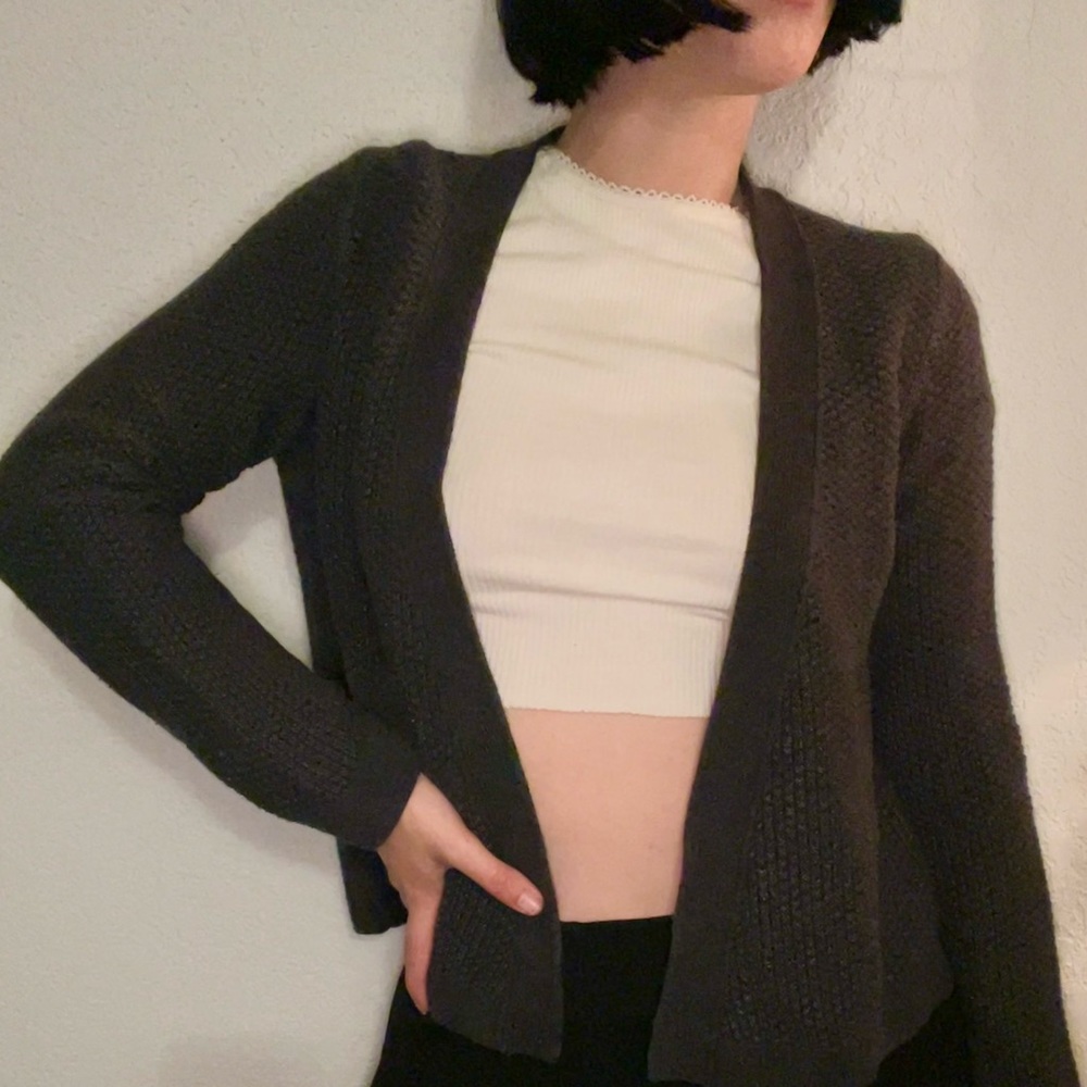 🩶 Banana Republic Small Grey Textured Open Cardigan